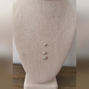 Signed Mexico DQ CZ 14K Invisible Illusion Floating Pendant Necklace